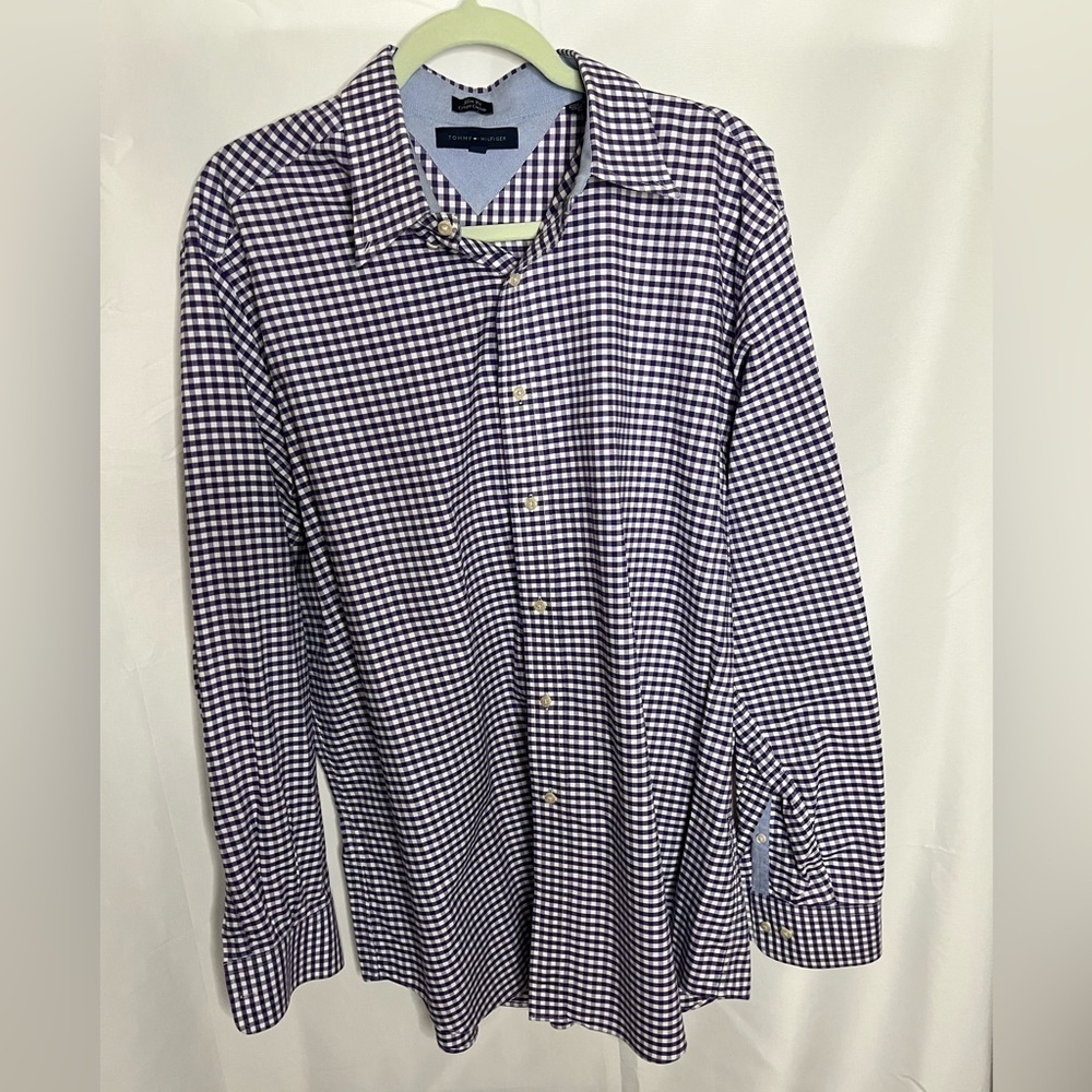⭐️ Tommy Hilfiger slim fit purple & white button-down shirt- 17 / XL - Picture 2 of 5